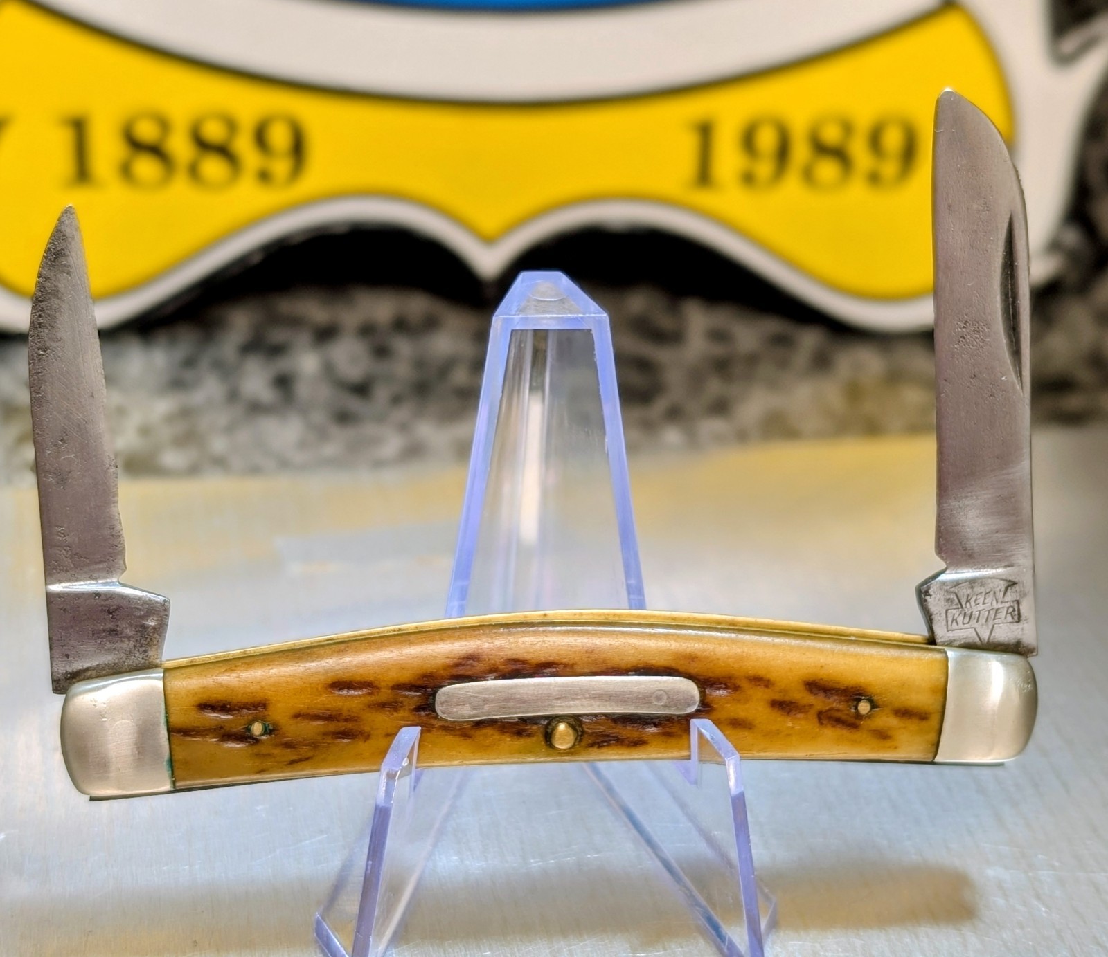 VINTAGE KEEN KUTTER K-7 HALF Congress POCKET KNIFE WITH BEAUTIFUL BONE HANDLES