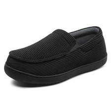 Mens Moccasin Slippers Memory Foam House Shoes, Indoor/Outdoor Warm 13 Black