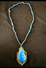 1920s Art Deco Marked Czech Large Lapis Blue Glass Filigree Beaded Necklace — photo 1