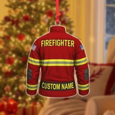 Personalized Firefighter Ornament Custom Name Jacket Xmas Gift for Hero