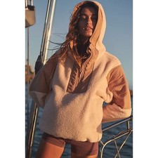Free People FP Movement Lead the Pack Fleece Hoodie 1/2 Zip Cream Chai Cozy M