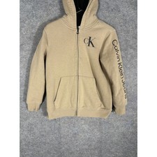 Calvin Klein Jeans Tan Fleece Lined Zip Up Hoodie Kids Size 14 16