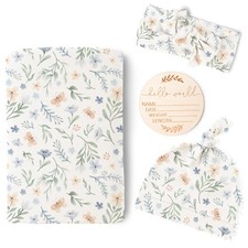 Baby Girl Newborn Receiving Blanket with Matching Headband and Beanie Set Bab...