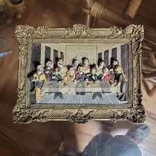 Vintage Italian The Last Supper Wall Hanging 3D Plaque Jesus Disciples Ornate 