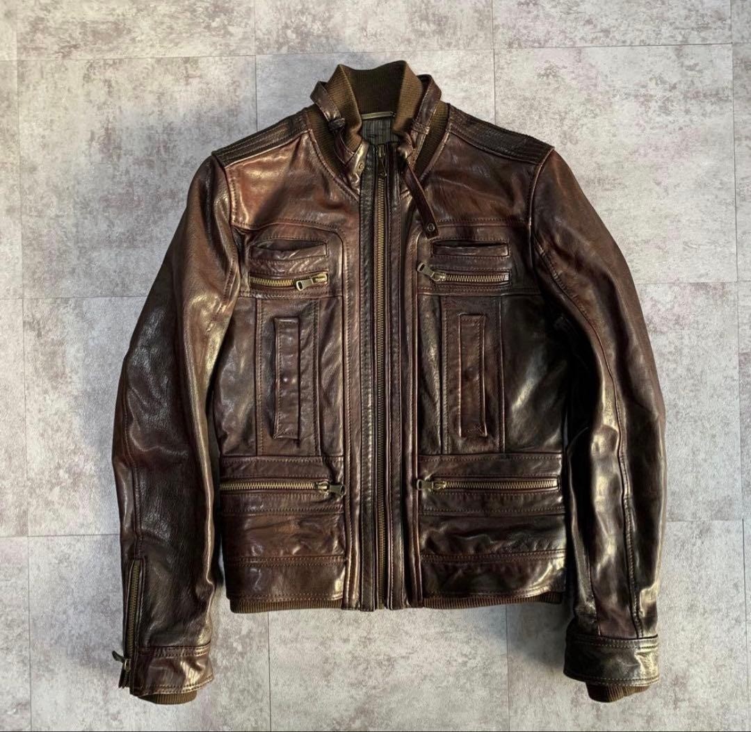 D&G Dolce & Gabbana Men's Brown Lambskin Leather Jacket Size 52