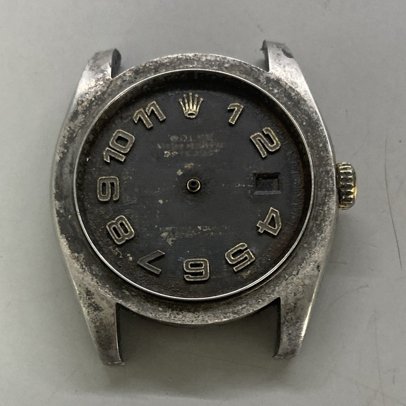 Rolex Wristwatch Metal Case w/ Crown & Black Arabic Numeral Dial, Silver