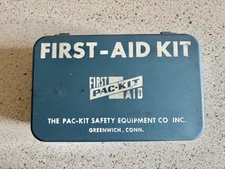 Vintage First Aid Kit Metal Box Wall Mount Intact Full of Expired Supplies
