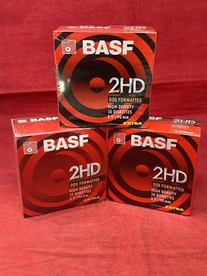 30 BASF 2DD 3.5'' HD 1.44MB Floppy PC DOS 3 Disk 10 Packs Factory Sealed