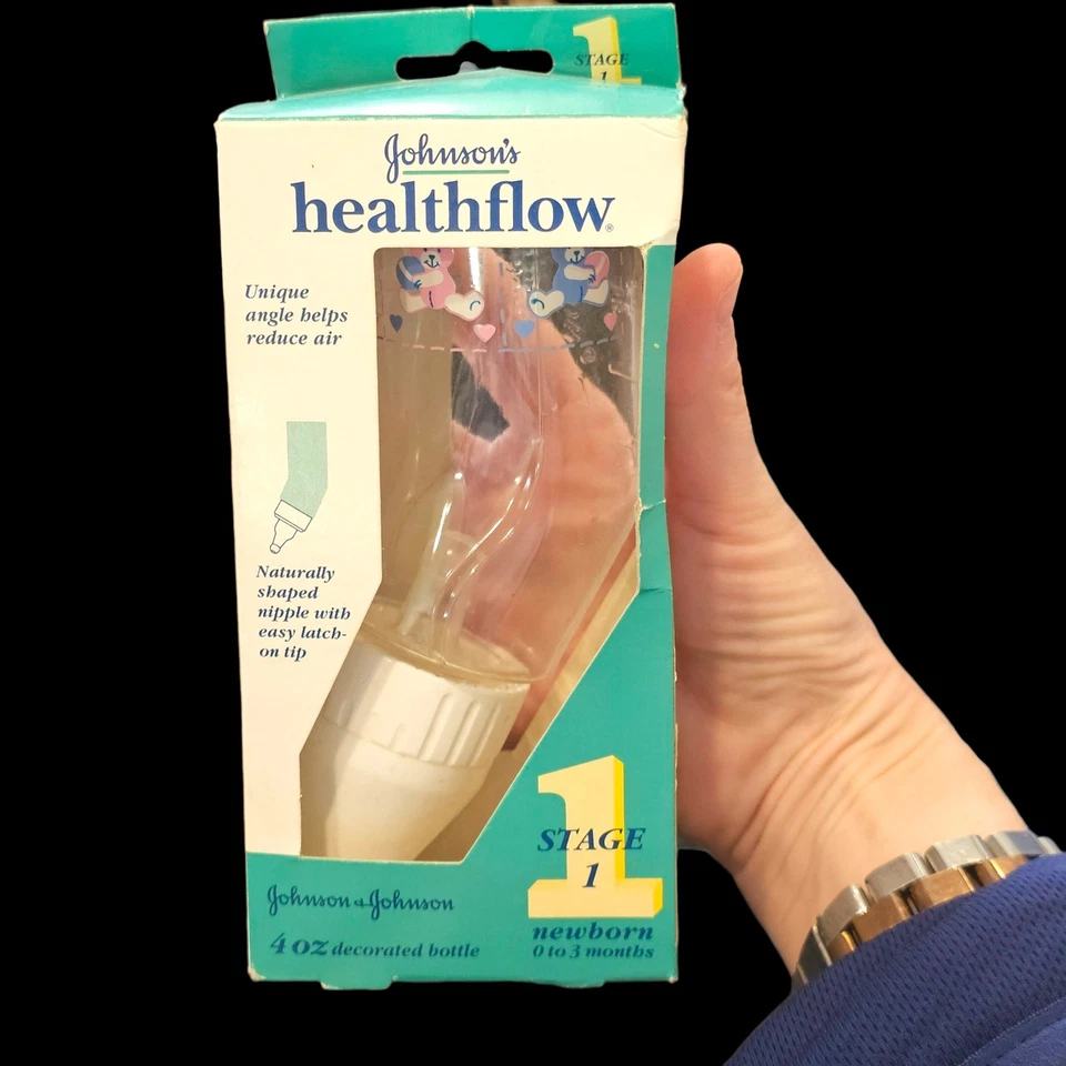 De Colección Años 90 Johnsons Healthflow Biberones Angulados 4 OZ Recién Nacido Conjunto De 2 Transparente NUEVO Foto 2 de 4