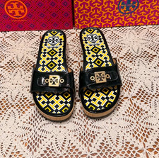 Tory Burch Dixon Patent Leather Wooden Clog S...