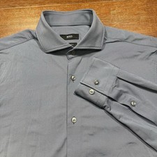 Hugo Boss Button Up Shirt M Gray Blue Long Sleeve Stretch Performance Blended