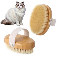 Boar Bristle Cat Brush for Indoor Cats, Hair Gentle Bamboo Color