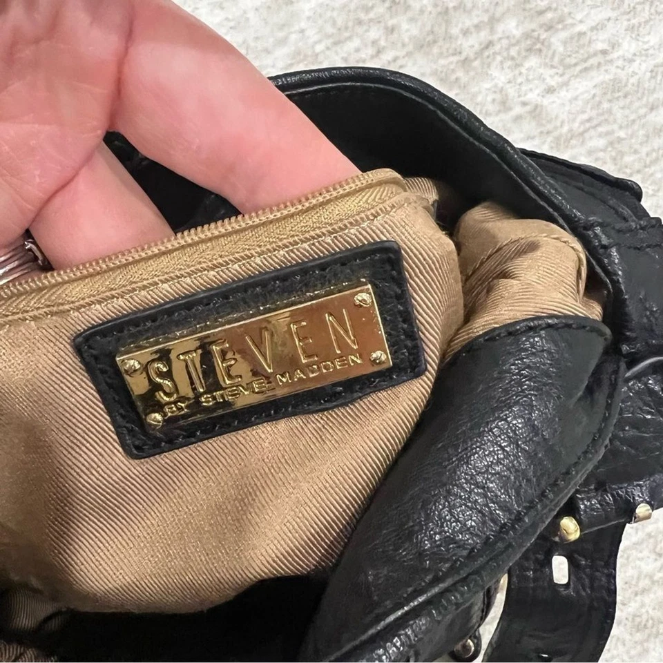 Bolso Bandolera Steven Vintage Patchwork Cuero Negro Hombro Foto 3 de 3