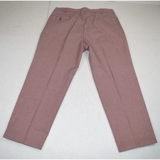 Vintage Leisure Pants Size 36 x 26 60s 70s Red Gingham Check Flat Front Slacks