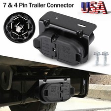 7 Way 4 Flat Trailer Tow Hitch Wiring Plug Receptacle Wbracket For Towing Car