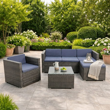 Rattan Lounge Sitzgruppe Gartenmöbel Set Sofa Couch 5-Sitzer Rattanmöbel Grau