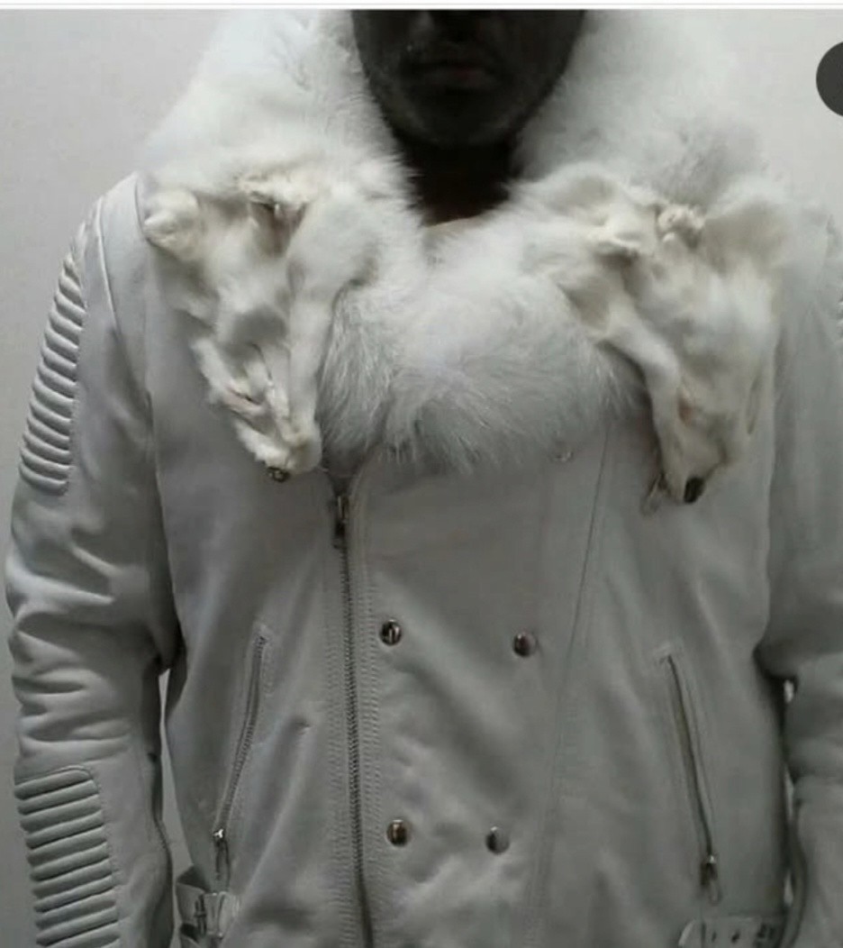 Hudson White Leather Motorcycle Jacket With White Fox Fur
