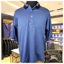 VTG BURBERRY Golf Polo XL Mens Blue White Trim Short Sleeve Button Casual Shirt