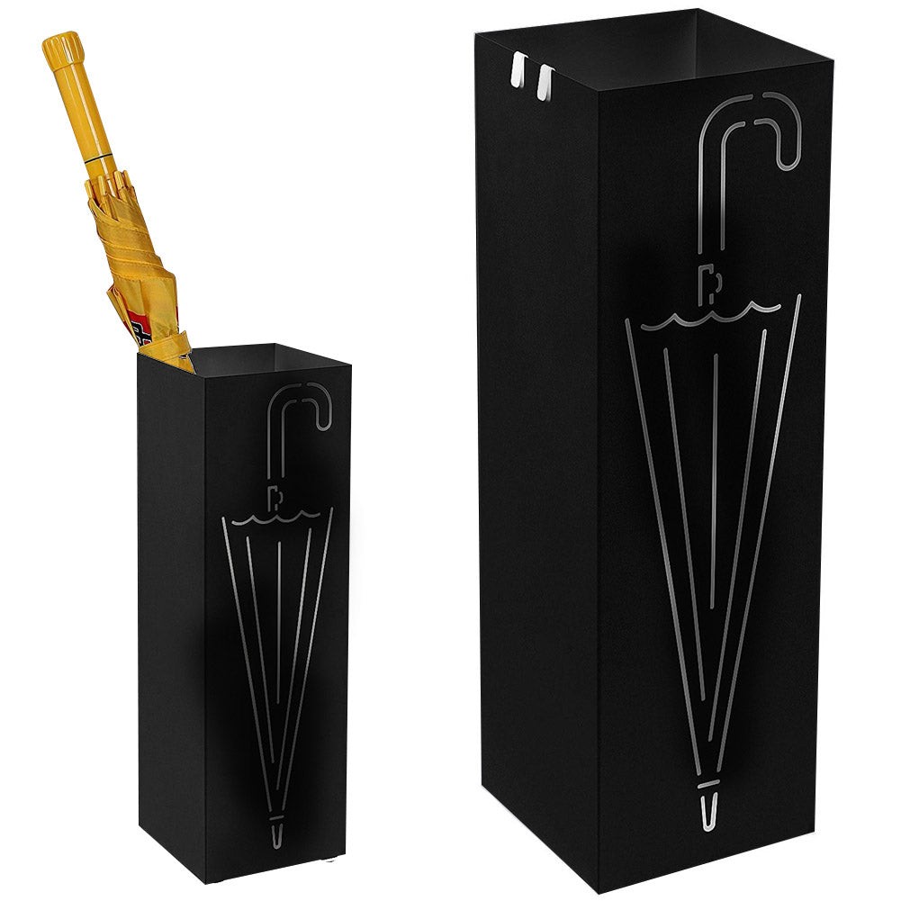 Portaombrelli Design Quadrato Nero Metallo con Vaschetta Salvagoccia - 2