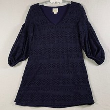 Maeve Anthropologie Womens XS Navy Crochet Lace Balloon Sleeve V Neck Mini Dress