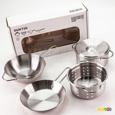 IKEA DUKTIG Cookware Set 5 Pc Pots Pan Stainless Child Kitchen Toy - 001.301.67