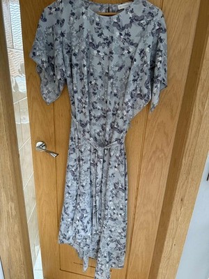 RJR.John Rocha Womens Blue Floral Viscose Shift Size 14 Round Neck Button T433