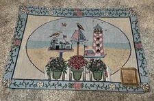 Windham Weavers Placemats Nautical Theme Lighthouse Flowers Floral Birds America