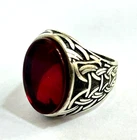 925 Silver Ring,Radiant Synthetic Red Ruby,Luxury Celtic Engravings,11g, 11.5 US
