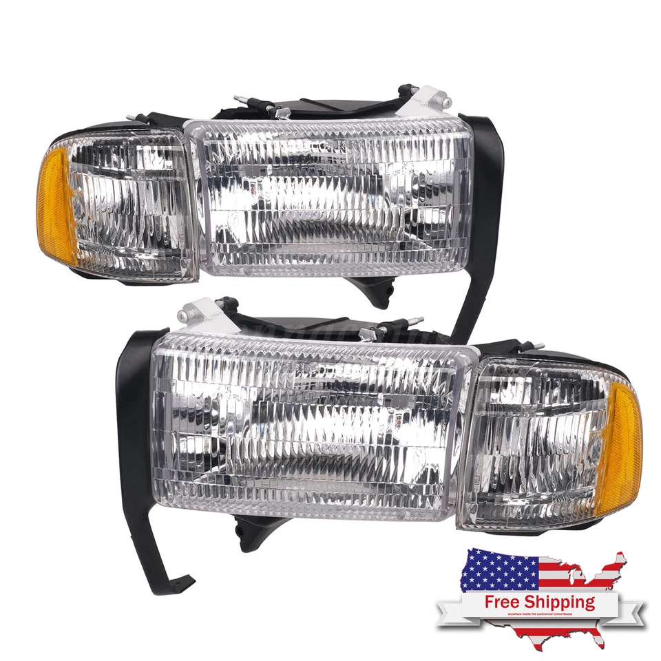 For 1994-2002 Dodge Ram 1500 94-02 2500 3500 Headlights Headlamp Pair Chrome Foto 2 de 4