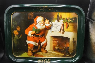 Vintage ''Dear Santa Please Pause Here''  Coca-Cola Metal Tray ~ 13 3/4'' X 10 1/2''