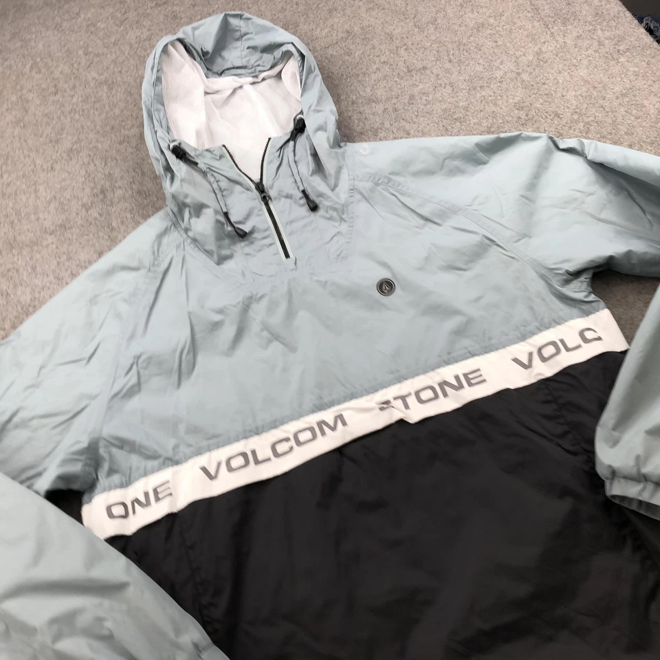 Chaqueta Volcom Para Hombre XL Gris Negro Anorak Pullover Con Capucha Cortavientos Media Cremallera Foto 3 de 4