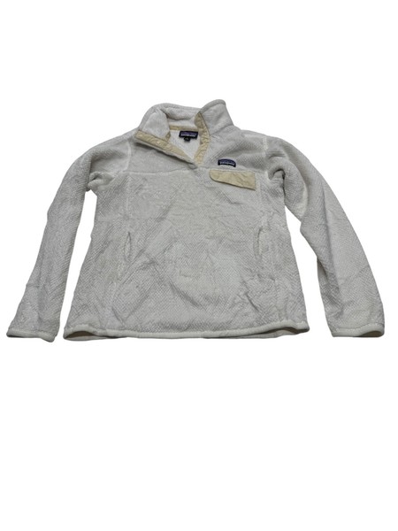 USA IMPORT PATAGONIA Womens White Collared Fleece Long Sleeve Jumper Size M GC