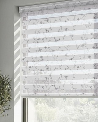 Cordless Zebra Blinds for Windows, Patterned Dual Layer Free-Stop Roller Shades