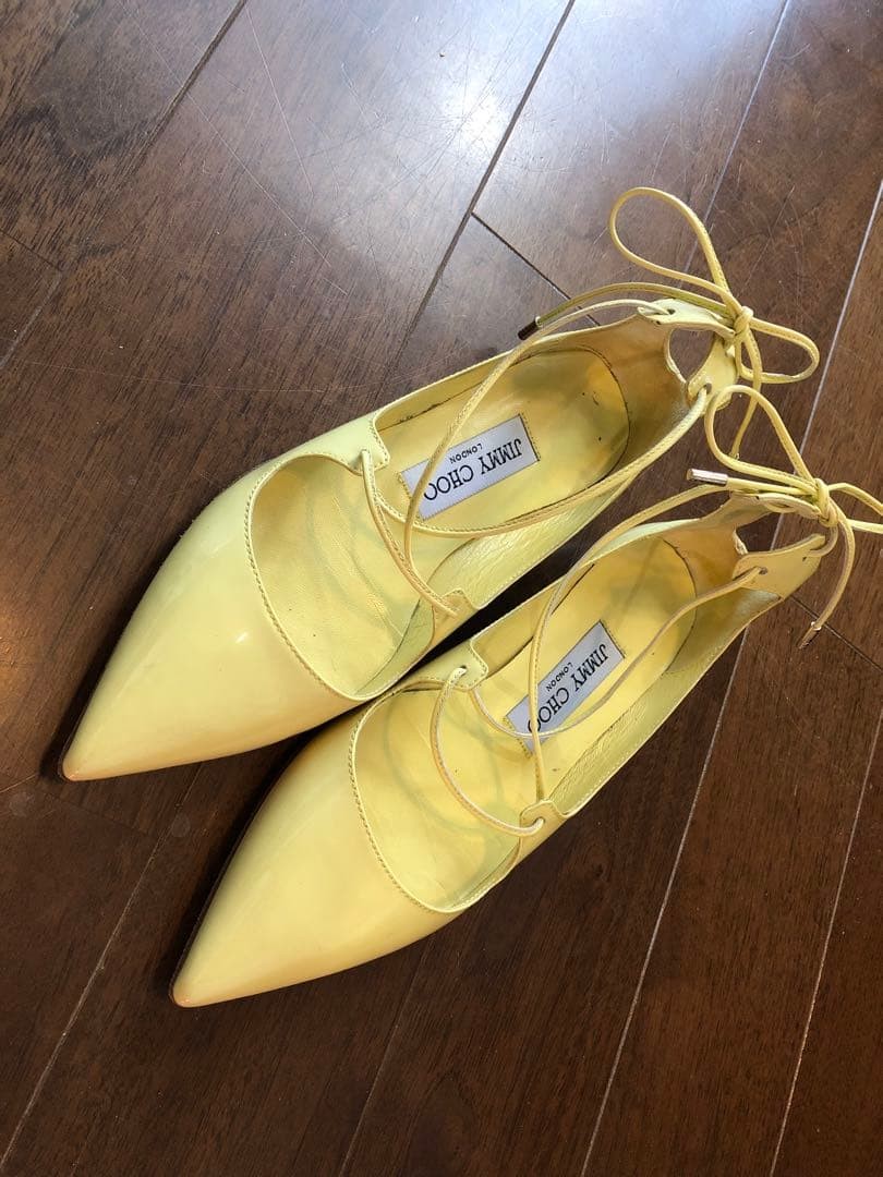 Rare Jimmy Choo Yellow Pointed Toe Strap Heels Women's Size EU34.5 US4.5