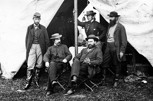 New 5x7 Civil War Photo: Allan Pinkerton with Men in Camp, Antietam - Sharpsburg