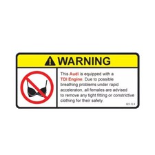 Tdi Engine Warning No Bra Self Adhesive Sticker Decal