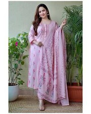 Designer Light Pink Embroidery Work Cotton Salwar Suit