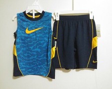 Nike Boy's 2 Pc Sleeveless Top  Shorts Set Size 4 NWT Blue/Gold