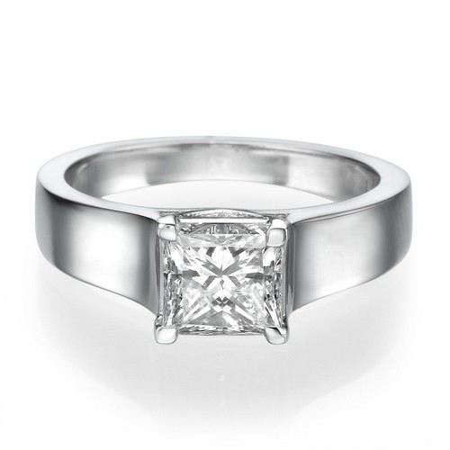 Solitario 14K Oro Bianco Diamante Taglio Princess Fidanzamento Anello 0.50 KT F/ - Foto 2 di 4