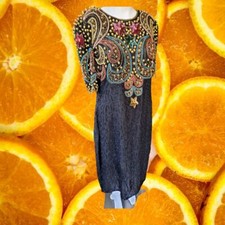 Vintage Carina Beaded Black and Colorful Dress Size Large