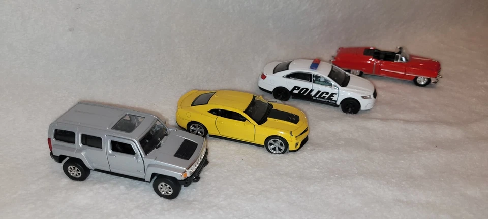 Lot Of 4 Welly Dicast Cars Police Interceptor Cadillac Eldorado Camaro Hummer - Image 4 of 4