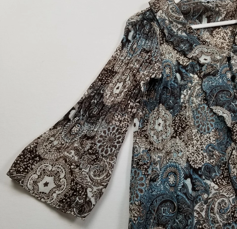 Blusa túnica Larry Levine para mujer 1X Plus floral cachemira manga 3/4 abotonada Foto 4 de 4