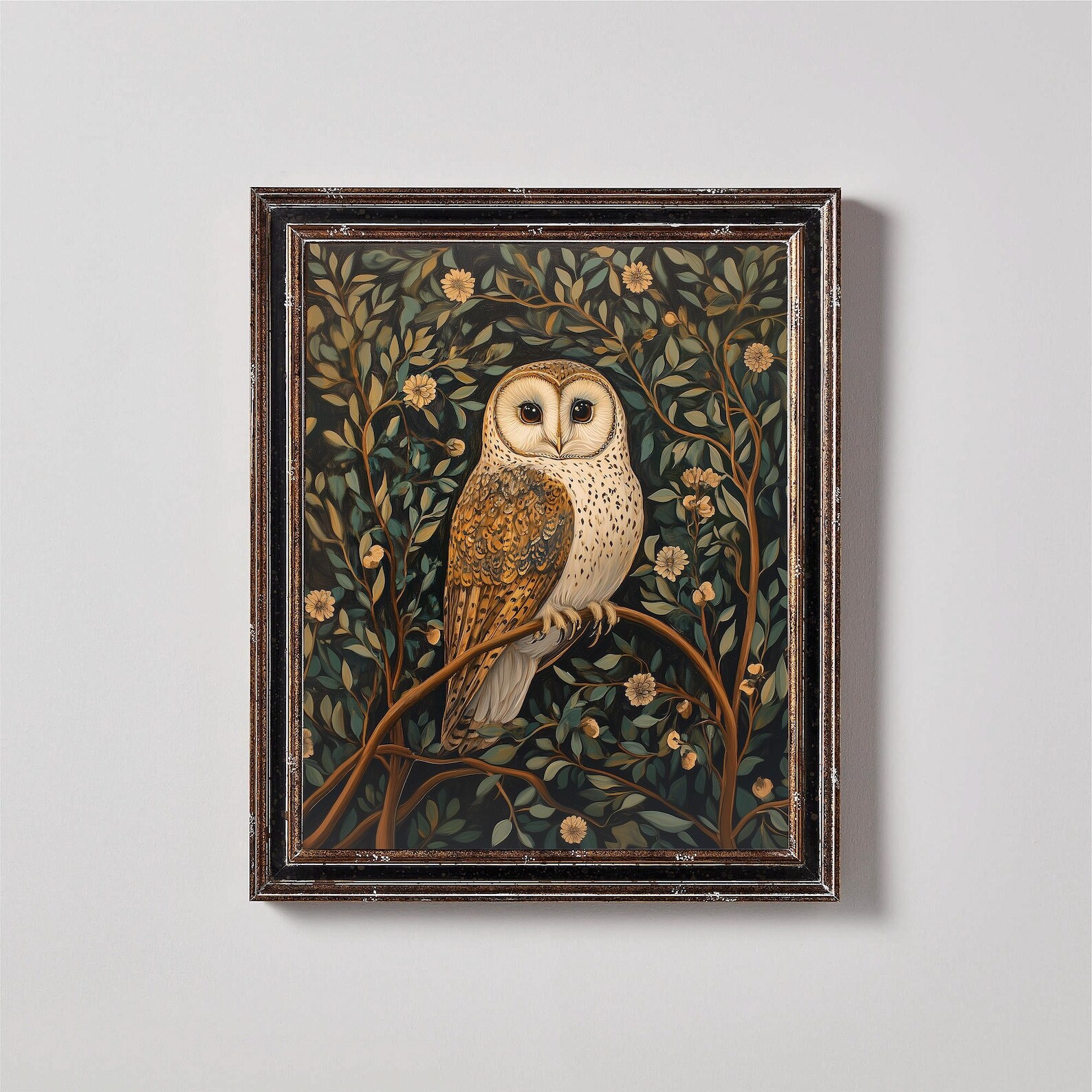 Fall Decor Owl Oil Painting Moody Bird Neutral Wall Art Cottage Core Decor Art