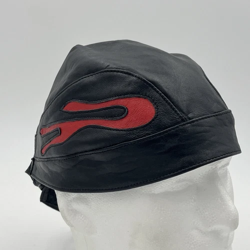 Leather Biker Bandana - Black Red Motorcycle Rider Head Wrap - One Size Doo Rag
