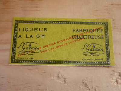 green chartreuse label 1951 1959 Tarragona 37.5cl liqueur label Tarragona