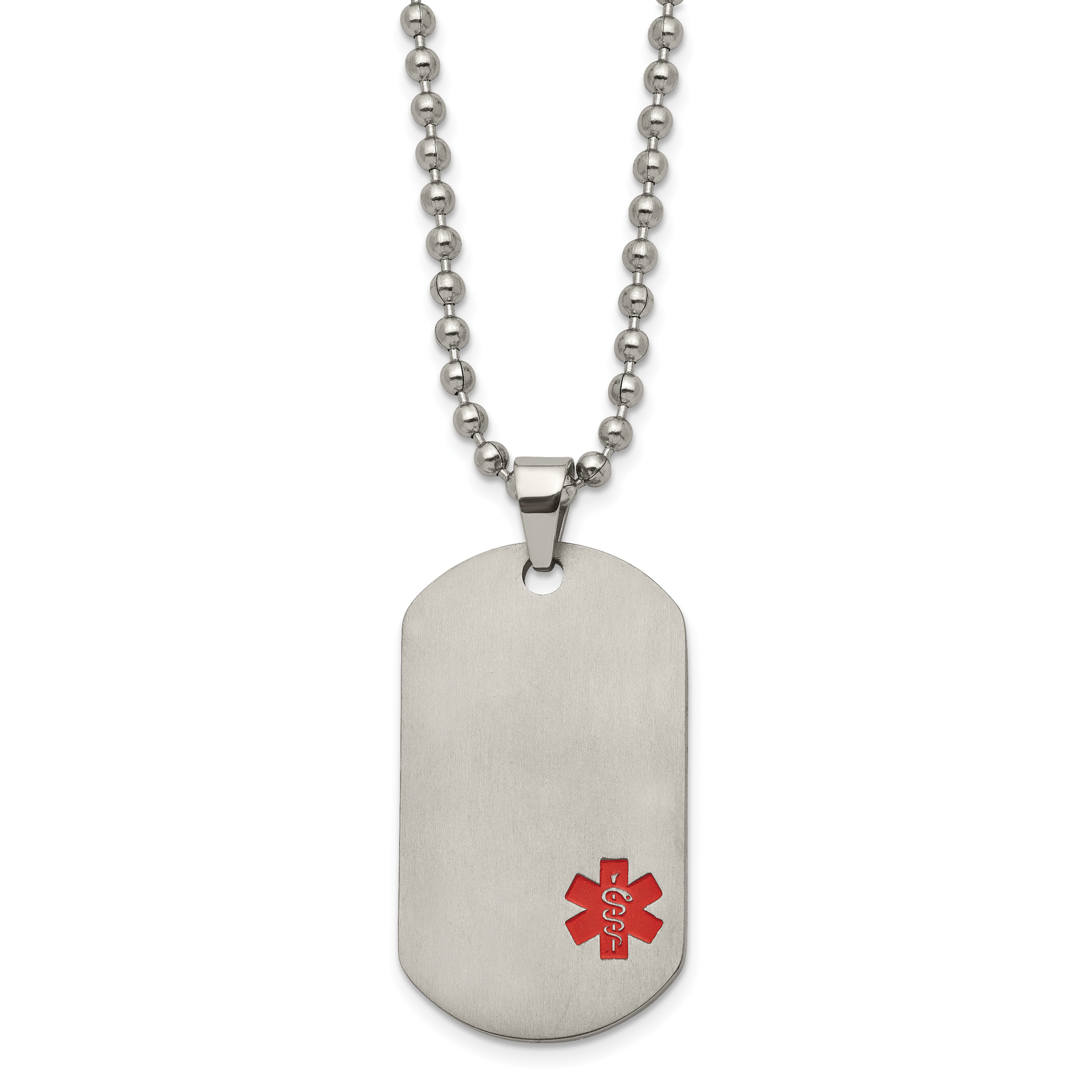 Titanium Brushed Red Enamel Medical ID Dog Tag Necklace - 22