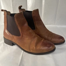 Coach And Four Leather Bootie Ankle Boot Chelsea Moto Western Camel Brown Sz 7.5