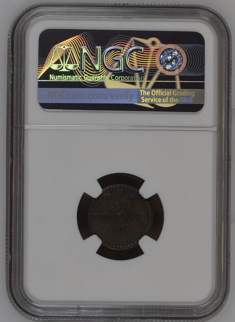 1848 A France 1 Centime NGC AU DETAILS Cleaned 2nd Republic