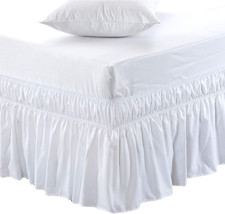 MEILA Wrap around Bed Skirt Three Fabric Sides Elastic Dust Ruffled 16 Inch