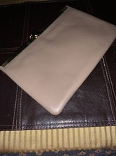 Vintage Etra Tan Leather Clutch Evening Bag Handbag Gold Chain Hinged Clasp